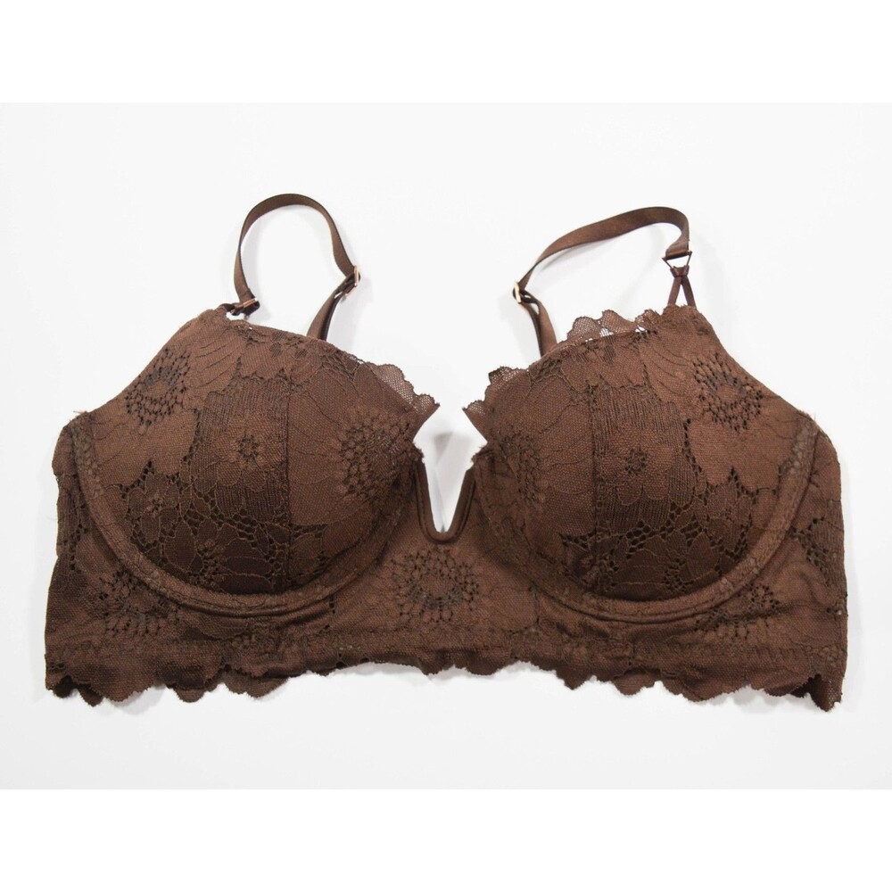 Aerie American Eagle Real Power Balconette Brown Poppy Lace Underwire Bra Sz 36B - Picture 2 of 5